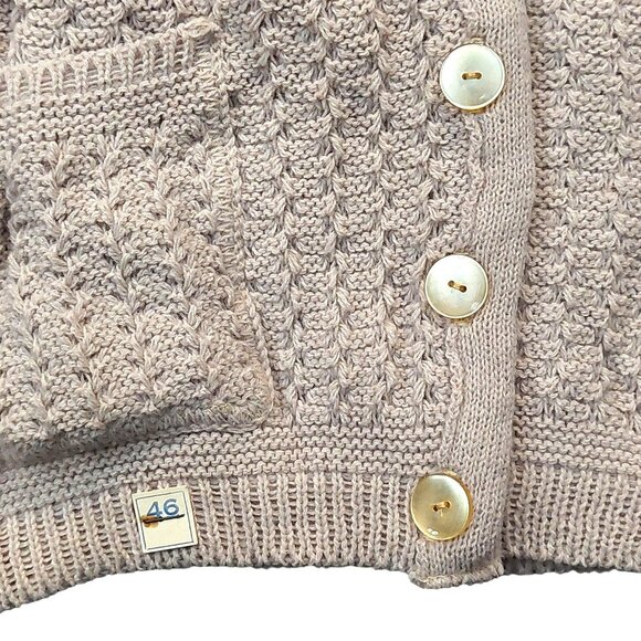 Vintage 1940s-1950s Beige/Light Brown 3/4 Sleeve Cardigan Front Pockets Sweater - Picture 5 of 9